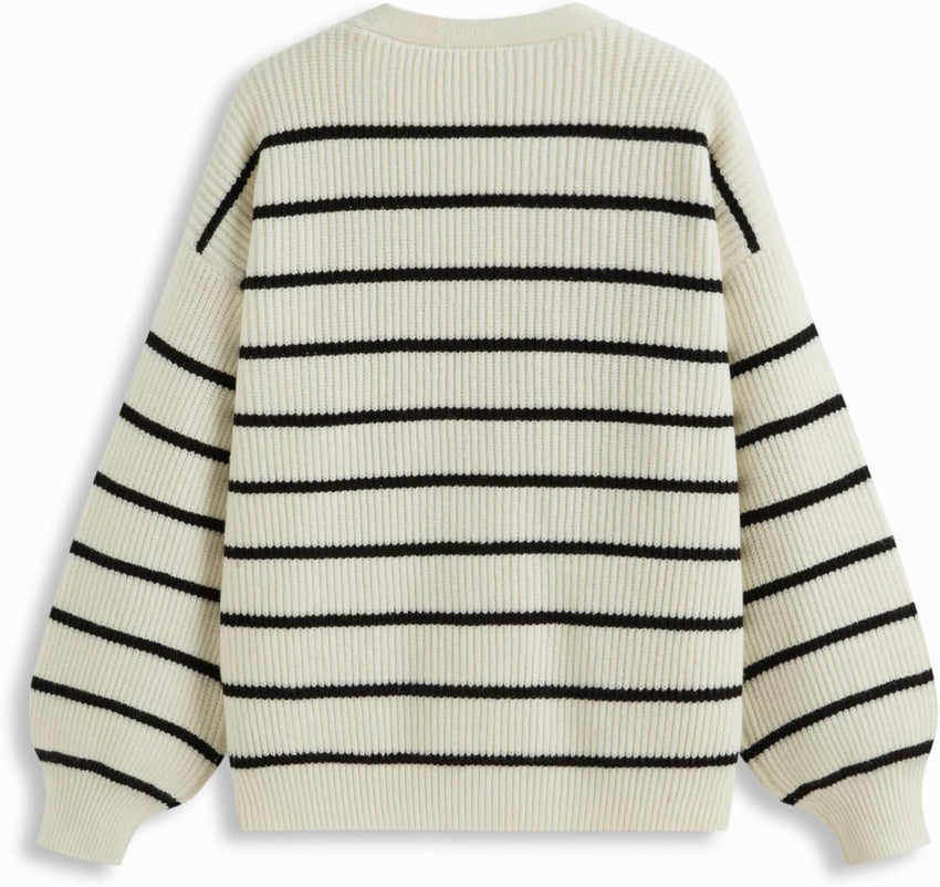 CIDER Women's Striped Knit Cardigan Button Down V Neck Fall Fashion Casual Sweater