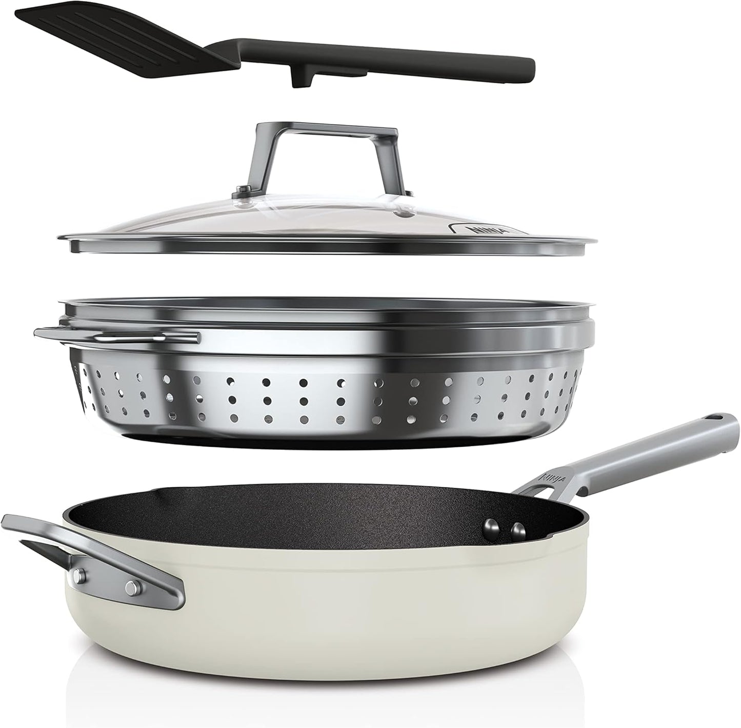 Ninja, Cookware, Steamer, Strainer Basket, Glass Lid and Spatula, Foodi NeverStick PossiblePan, Premium Set with 4-Quart Capacity Pan, Nonstick, Durable, Oven Safe Cookware, Cherry Tart, CW102RD