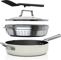 Ninja, Cookware, Steamer, Strainer Basket, Glass Lid and Spatula, Foodi NeverStick PossiblePan, Premium Set with 4-Quart Capacity Pan, Nonstick, Durable, Oven Safe Cookware, Cherry Tart, CW102RD