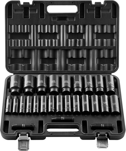 VEVOR Impact Socket Set 3/4 Inches 29 Piece Impact Sockets, 6-Point Sockets, Rugged Construction, CR-M0, 3/4 Inches Drive Socket Set Impact SAE 3/4 inch - 2-1/2 inch, with a Storage Cage