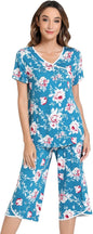 NACHILA Women’s Pajamas-Viscose Made from Bamboo, Short Sleeve Pjs Top with Capri Pajama Sets for Women Cool V Neck Sleepwear