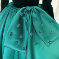 Long Sleeve Velvet Flower Girl Dresses A Line Crystal Satin Formal Dresses for Christmas