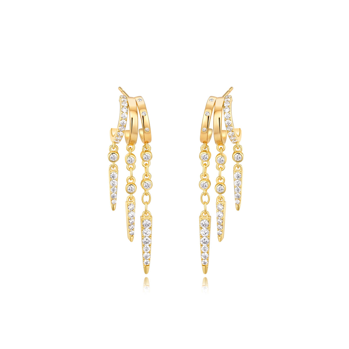 Gold Dangle Earrings for Women, 14k Gold Plated Stacked Triple Hoop Illusion Earrings Cubic Zirconia Huggie Earrings for Women Trendy