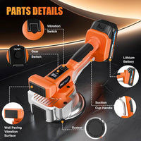 Tile Vibration Tool with 2 * 21V Batteries, Cordless Tile Vibration Max 25000r/Min, Tile Vibrator with 145mm Suction Cup 9 Adjustable Speed Digital Display for Floor Wall