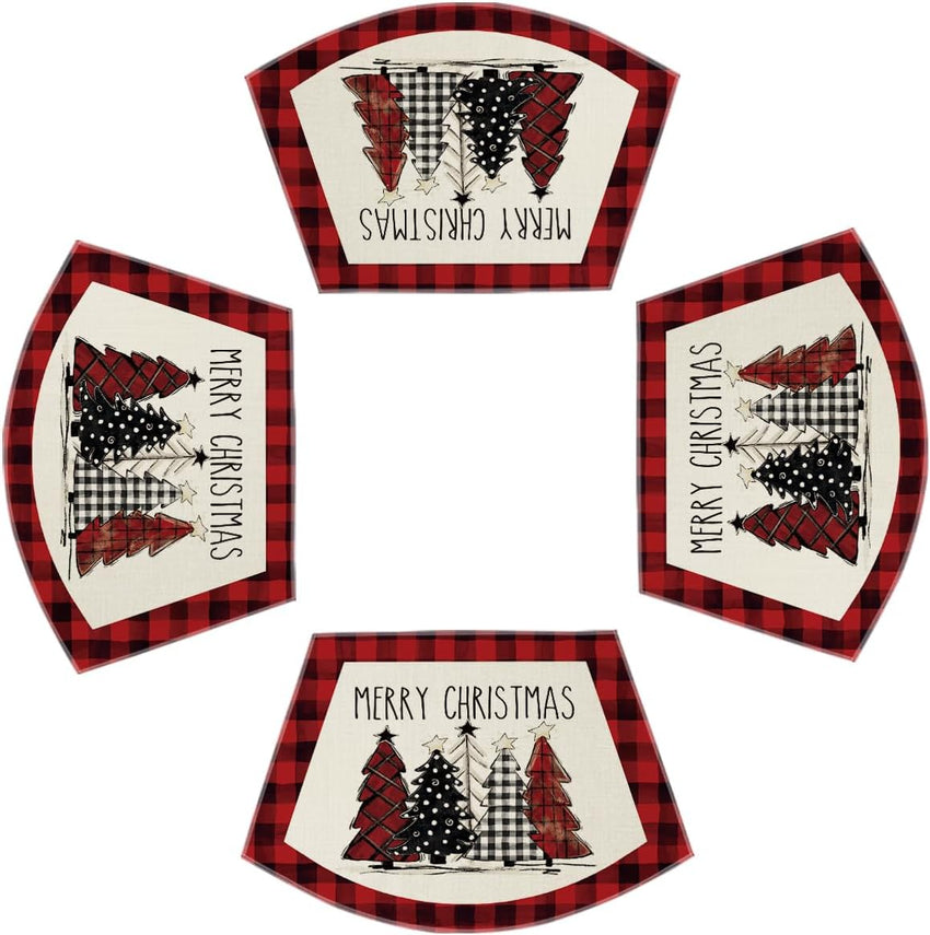 Artoid Mode Waterclor Buffalo Plaid Christmas Trees Placemats Set of 4, 12x18 Inch Winter Table Mats for Outdoor Home Party Kitchen Dining Decor