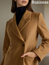 Mina Self Long Wool Coat Women 2025 Fall Winter Notch Lapel Double Breasted Full-Lined Business Casual with Pockets Pea Coats