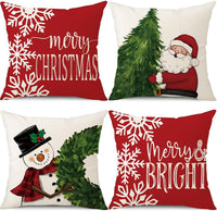 PSDWETS Christmas Pillow Covers 18x18 Set of 4 Christmas Decorations Snowman Deer Tree Winter Holiday Decor Throw Cushion Case for Home Couch