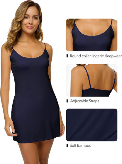 WiWi Slip Dress for Women Viscose from Bamboo Spaghetti Strap Lingerie Sexy Nightgowns Plus Size Sleep Chemise S-4X