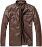7DAY'S Men's Stand Collar Leather Jacket Motorcycle Lightweight Faux Leather Outwear