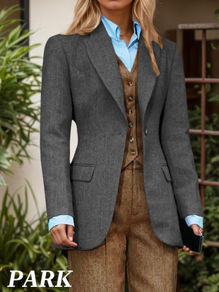 Mina Self Womens Blazer 2025 Fall Fitted Petite One-Button Front Striped Wool Suit Jackets with Pockets