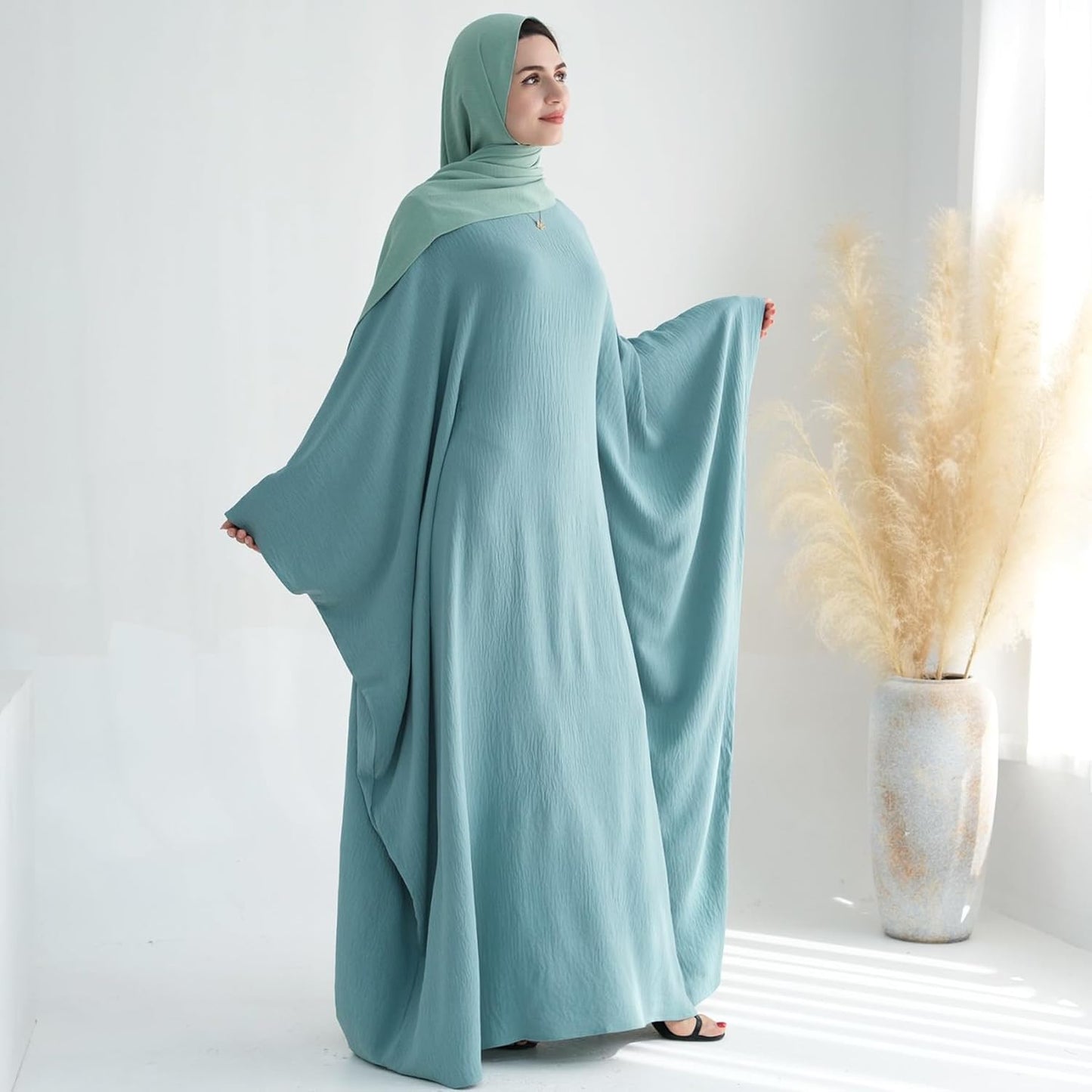 Women Muslim Abaya Dress 1Piece Bat Sleeve Islamic Maxi Robe Fashion Jilbab for Women Eid Kaftan Muslim Robe