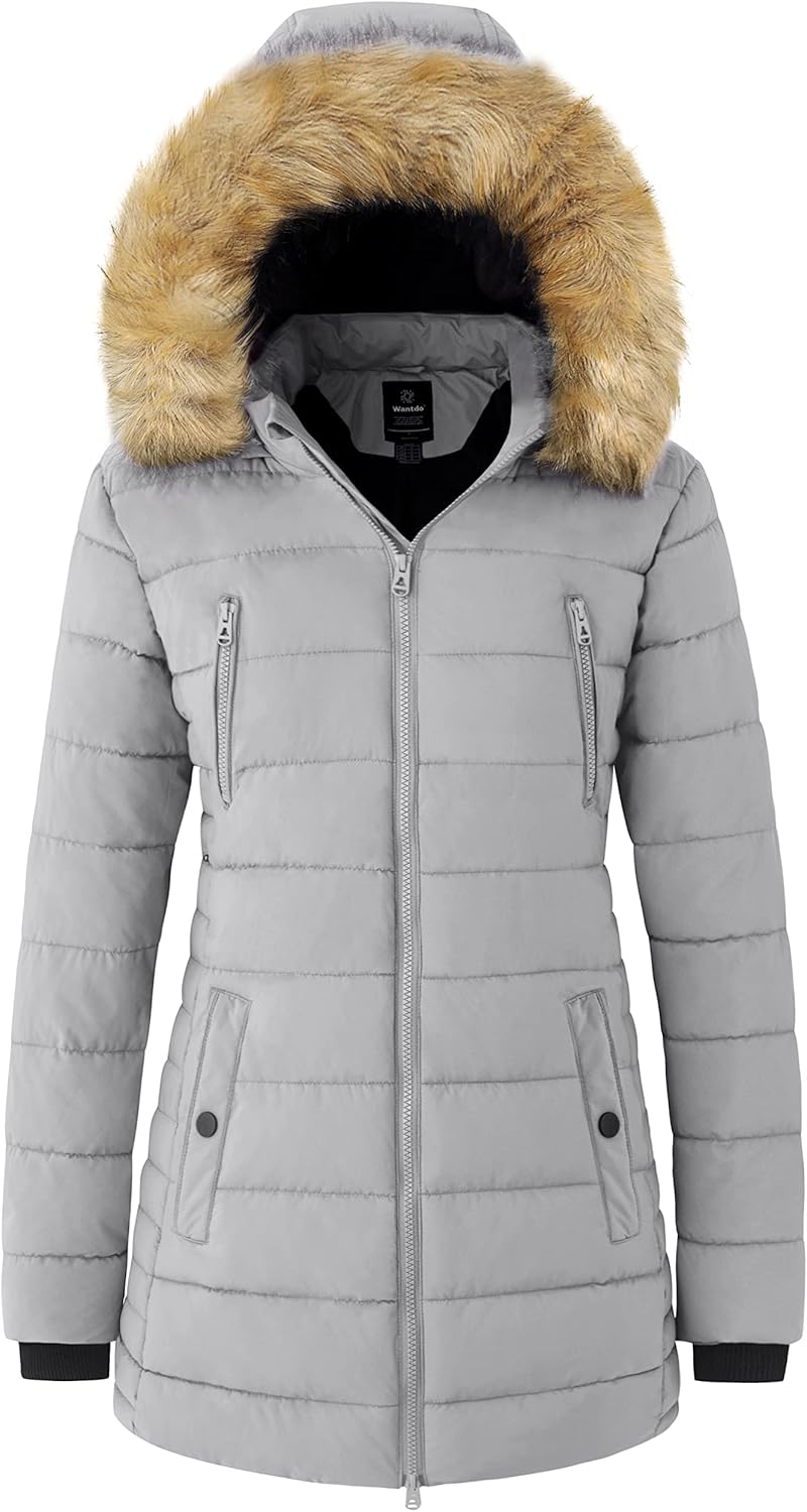 wantdo Women's Warm Winter Coat Heavy Puffer Jacket Parka with Fur Trimmed Hood