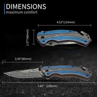 Damascus Pocket Knife for Men, Folding Knife Outdoor Tactical Knives for Hunting Fishing Camping, 3.7" Handmade Damascus Steel Blade, Liner Lock, Christmas Gifts for Men Women Dad Husband Boyfriend