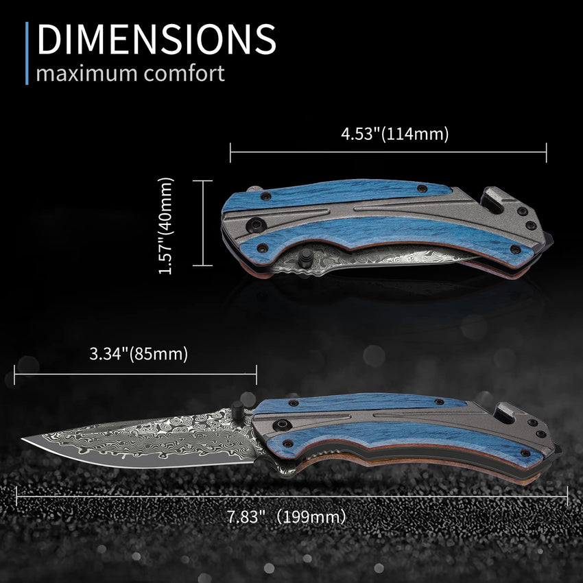 Damascus Pocket Knife for Men, Folding Knife Outdoor Tactical Knives for Hunting Fishing Camping, 3.7" Handmade Damascus Steel Blade, Liner Lock, Christmas Gifts for Men Women Dad Husband Boyfriend