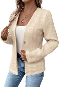 Mina Self Long Tweed Blazer Jacket for Women 2024 Fall Winter Warm Cardigan Open Front Slim Fitted Fashion Casual Work Suit