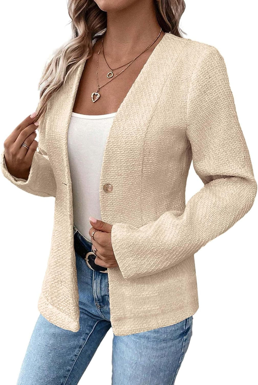 Mina Self Long Tweed Blazer Jacket for Women 2024 Fall Winter Warm Cardigan Open Front Slim Fitted Fashion Casual Work Suit