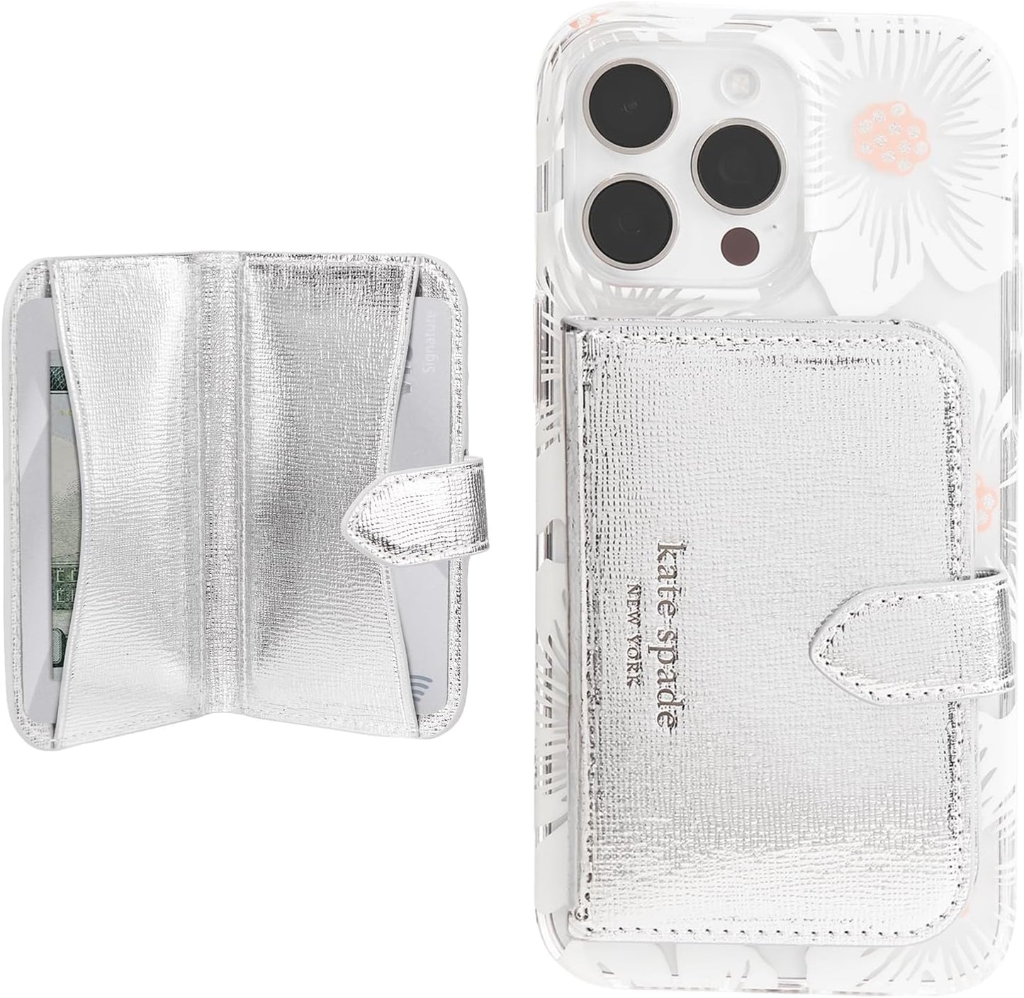 kate spade new york Morgan Magnetic Phone Wallet/Card Holder - Compatible with MagSafe Phones and Cases - Chalk Pink