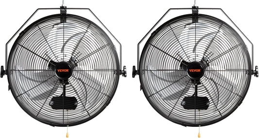 VEVOR 18 inch Wall Mount Fan Waterproof 2 Packs, 3 speed High Velocity 4000 CFM Industrial Wall Fan for Indoor, Commercial, Residential, Warehouse, Greenhouse, Workshop, Basement, Garage,Black
