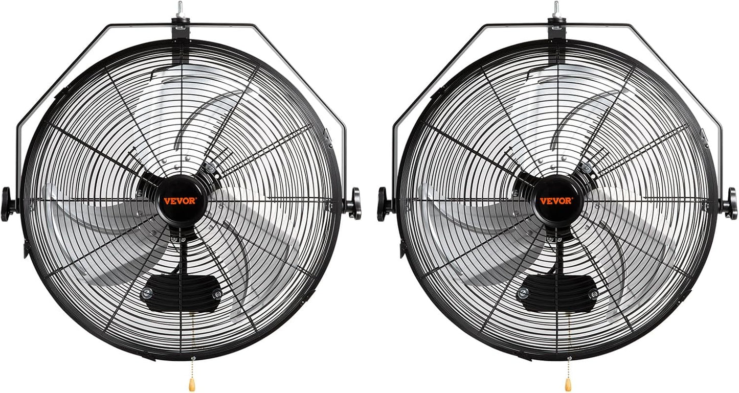 VEVOR 18 inch Wall Mount Fan Waterproof 2 Packs, 3 speed High Velocity 4000 CFM Industrial Wall Fan for Indoor, Commercial, Residential, Warehouse, Greenhouse, Workshop, Basement, Garage,Black