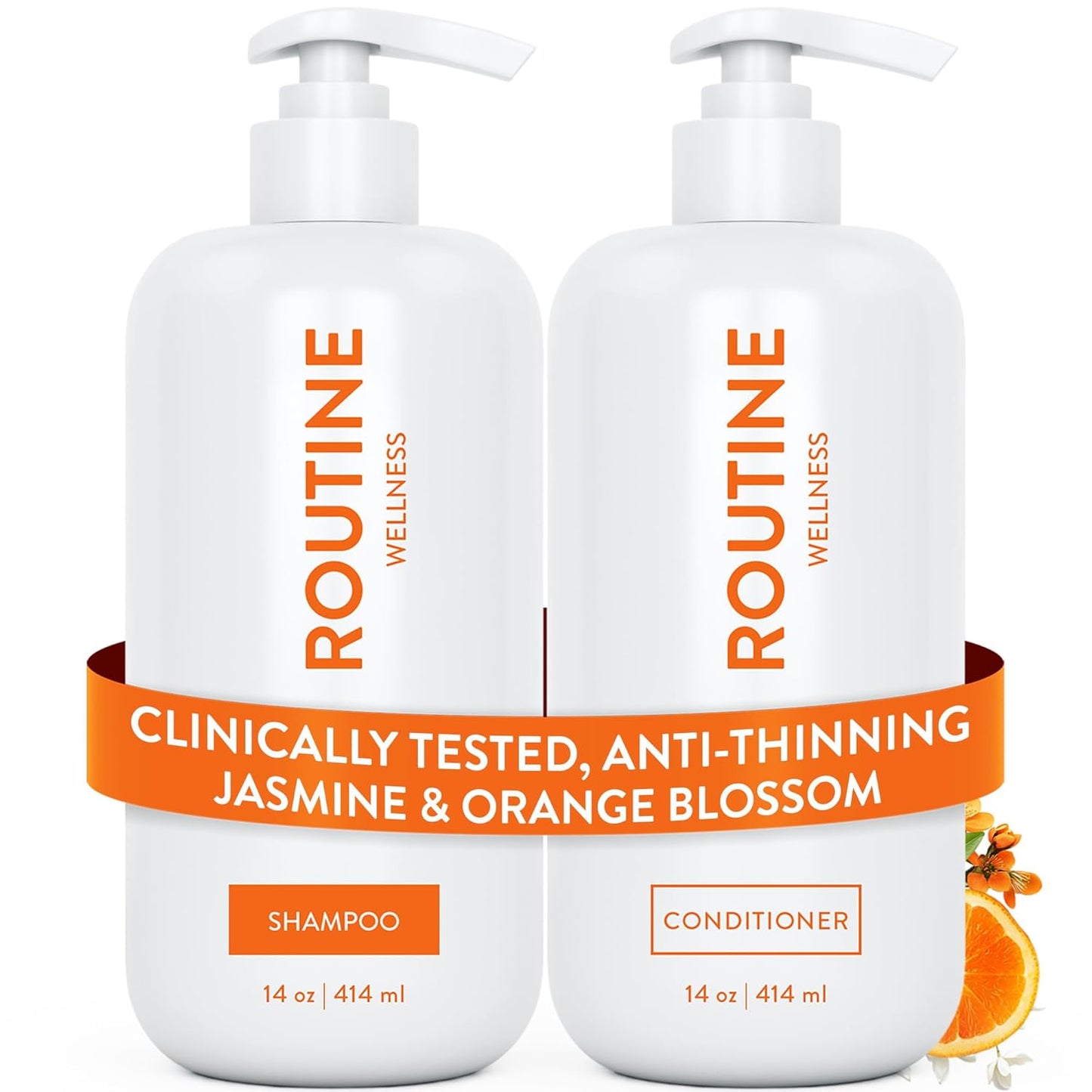 Routine Wellness Anti-Thinning Shampoo and Conditioner Set for Thinning Hair - Biotin DHT Blocker Women & Men - Color Safe Shampoo for Hair Loss & Healthier Hair - Rose Hips (Pack of 2)