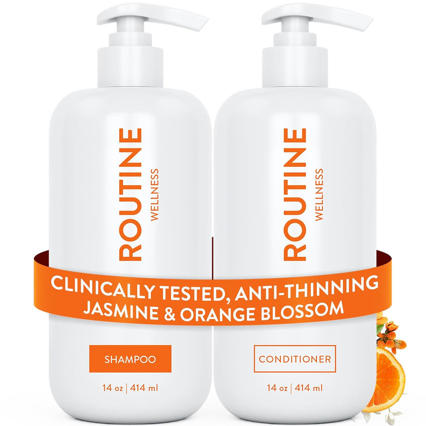 Routine Wellness Anti-Thinning Shampoo and Conditioner Set for Thinning Hair - Biotin DHT Blocker Women & Men - Color Safe Shampoo for Hair Loss & Healthier Hair - Rose Hips (Pack of 2)