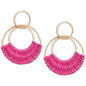 Raffia Hoop Earrings for Women Fun Boho Summer Beach Earrings Lightweight Handmade Straw Wicker Rattan Dangle Earrings Statement Geometric Round Drop Earrings