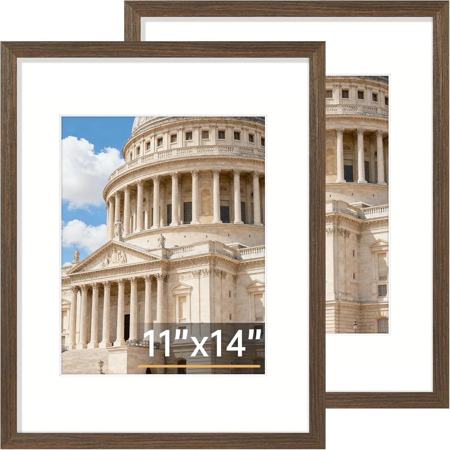 Vittanly 8x10 Picture Frame Set of 2, Solid Wood Frame for Wall or Tabletop, Display Photo 5x7 with Mat or 8x10 without Mat, Natural