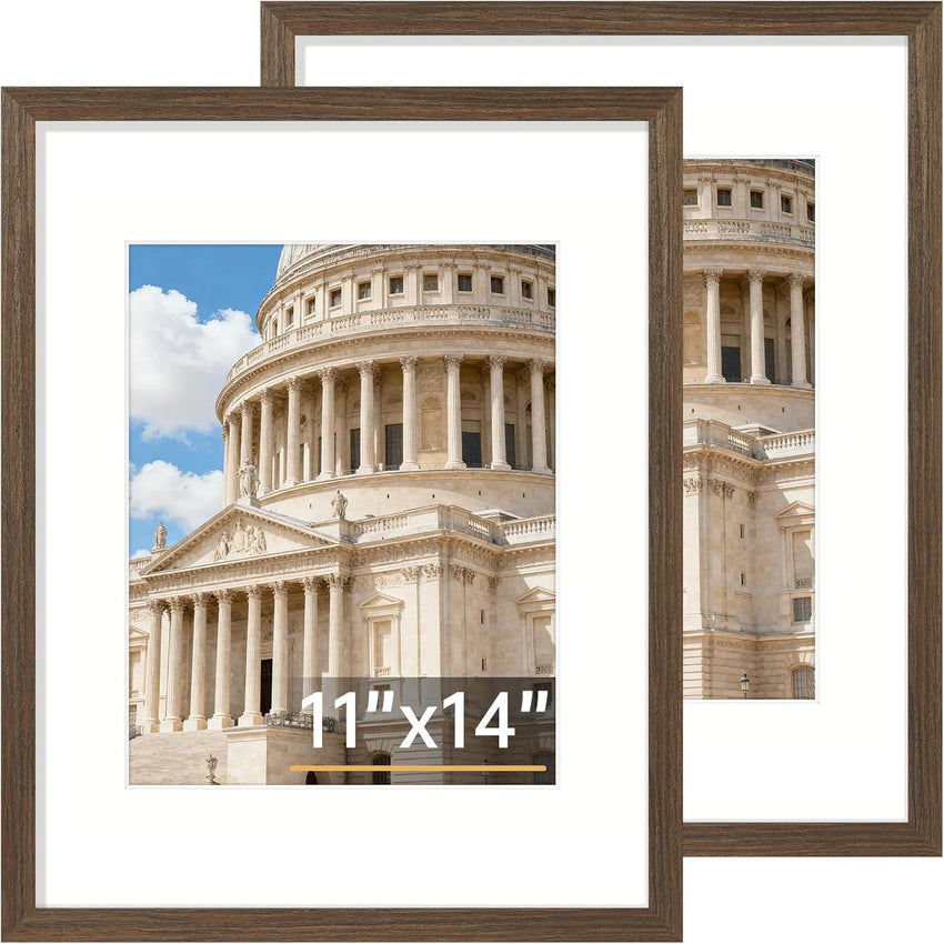 Vittanly 8x10 Picture Frame Set of 2, Solid Wood Frame for Wall or Tabletop, Display Photo 5x7 with Mat or 8x10 without Mat, Natural