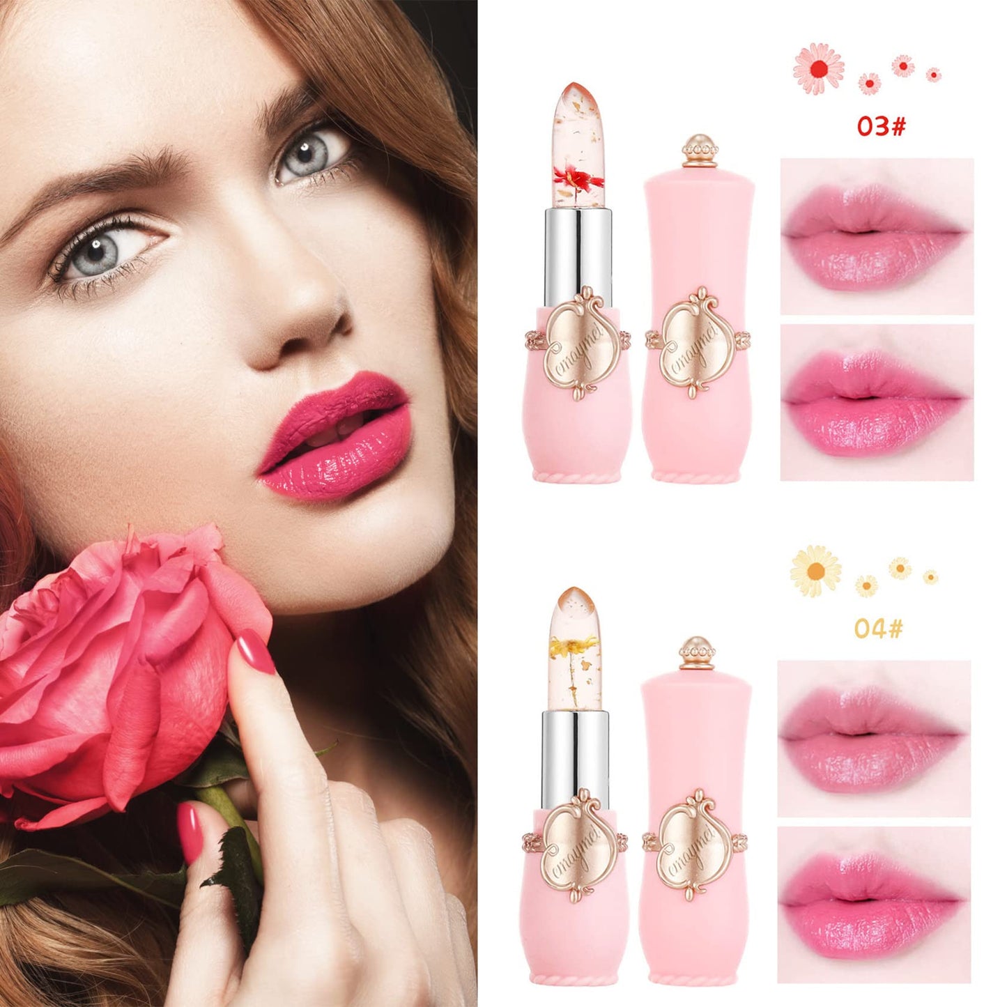 4 Pack Aloe Vera Lipstick,Long Wear Nourishing Lip stick,Waterproof Moisturizing Color Changing Lip Balm Lipstick,Lip Gloss,Magic Temp Color Change Matte Lip Gloss Makeup