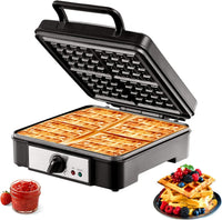 VEVOR Commercial Waffle Maker, 1300W Round Waffle Iron, Non-Stick Rotatable Waffle Baker Machine With 122-572℉ Temp Range and Time Control, Teflon-Coated Baking Pan Stainless Steel Body 120V
