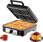 VEVOR Commercial Waffle Maker, 1300W Round Waffle Iron, Non-Stick Rotatable Waffle Baker Machine With 122-572℉ Temp Range and Time Control, Teflon-Coated Baking Pan Stainless Steel Body 120V
