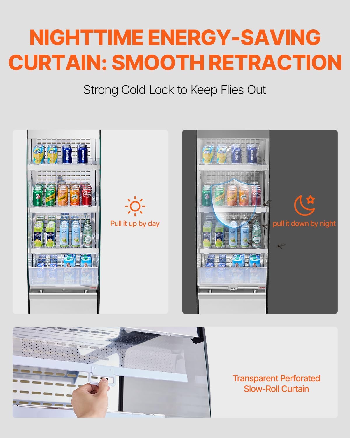 VEVOR Open Air Merchandiser, 3-Tier Shelving Commercial Refrigerator, Grab and Go Display Cooler Refrigerator with Air Curtain, 4 Swivel Wheels, LED Light, for Restaurants, Stores, Office, 7.8cu.ft.