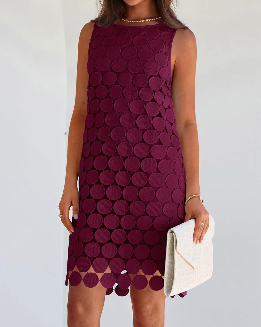 BTFBM Women Hollow Out Circle Embroidered Short Dresses Summer Casual Sleeveless Vacation Party Cocktail Tank Dress