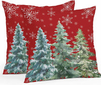 Outdoor Throw Pillow Covers Waterproof Pillow Cases 16x16in, Merry Christmas Tree Gradient Green Decorative Pillow Covers Cushion Cases for Couch Sofa Patio Garden,2 Pack Winter Snowflake on Red