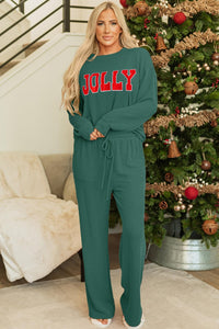 Women Pajamas Set Loungewear Ribbed Long Sleeve Top and Pants with Pockets Lounge Sweatsuit Set