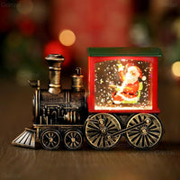 Train Snow Globe Christmas Snow Globe Lantern with Auto 6H Timer and Manual Glitter, Lighted Christmas Decorations Indoor with Santa Claus Reindeer Tree for Home Tabletop, Battery Operated
