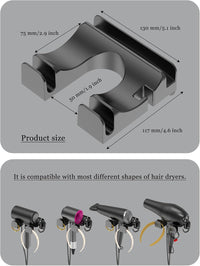 NOTMBESTM Universal Hair Dryer Holder Wall Mounted, Blow Dryer Holder Cabinet Door, Hairdryer Holder for Bathroom, Hair Dryer Storage Rack Fixed by Screw or Adhesive (Black)
