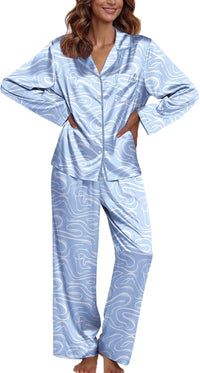 Ekouaer Pajamas For Women Set Silk Pjs 2 Piece Satin Sleepwear Long Sleeve Button Down Lounge Sets With Pant