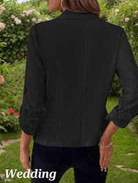 Mina Self Women's Cropped Blazer 2025 Ruched 3/4 Sleeve Slim Full-Lined Petite Lightweight Casual Office Work Jacket Pockets