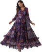 Summer Casual Dresses for Women 2024 Spring Fashion Boho V Neck Long Sleeve Ruffle Floral Print Elegant Maxi Dress