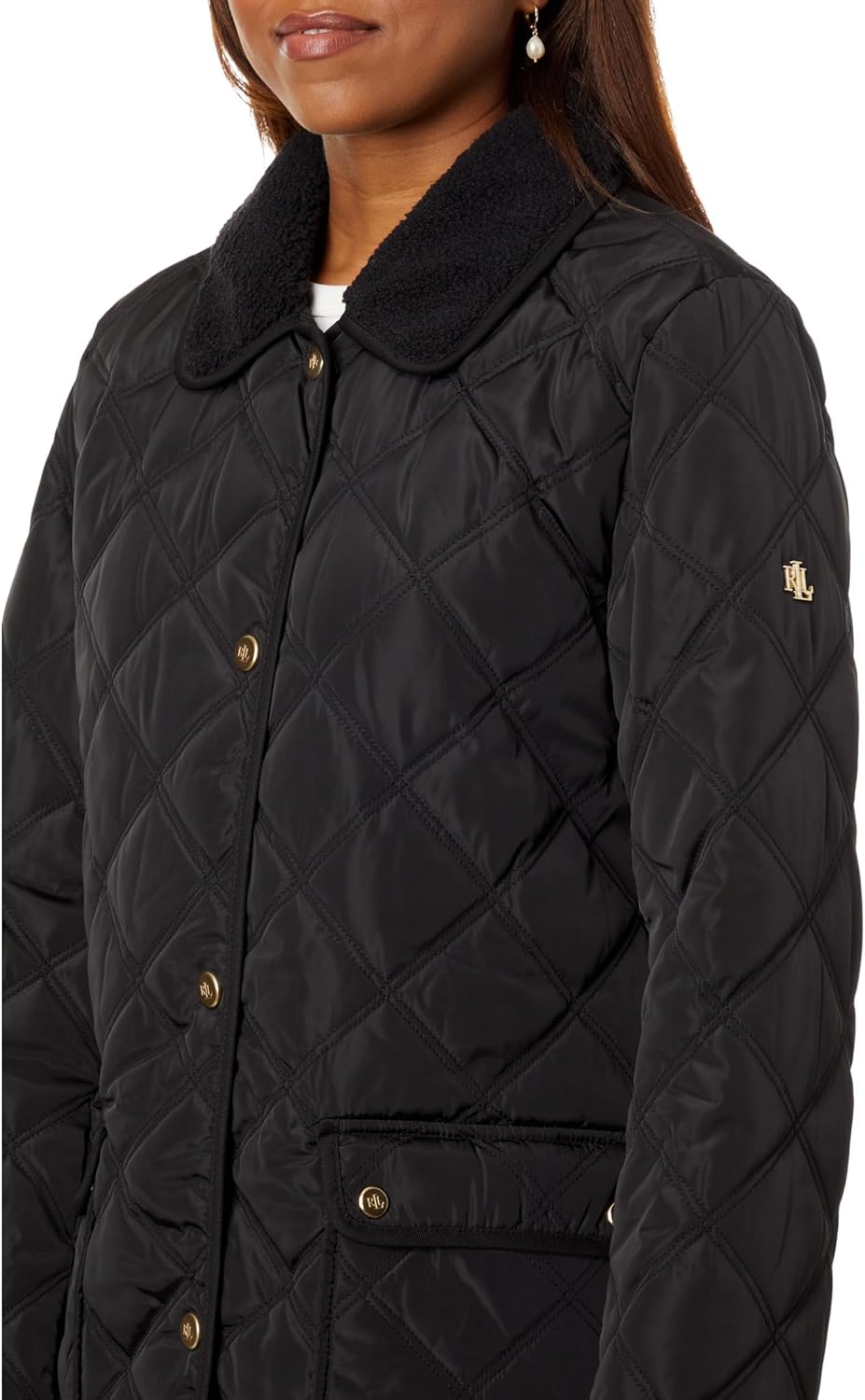 Lauren Ralph Lauren 3/4 Berber Trim Quilt Jacket