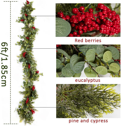 6FT Christmas 144 Branch Tips Cedar Garlands, Anna's Whimsy Artificial Pine Cypress Greenery Garland, Decorations Holiday Indoor Outdoor Christmas Decor Winter Garland
