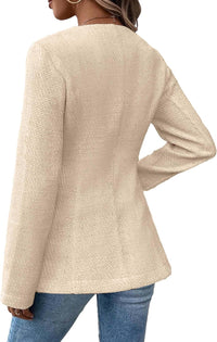 Mina Self Long Tweed Blazer Jacket for Women 2024 Fall Winter Warm Cardigan Open Front Slim Fitted Fashion Casual Work Suit