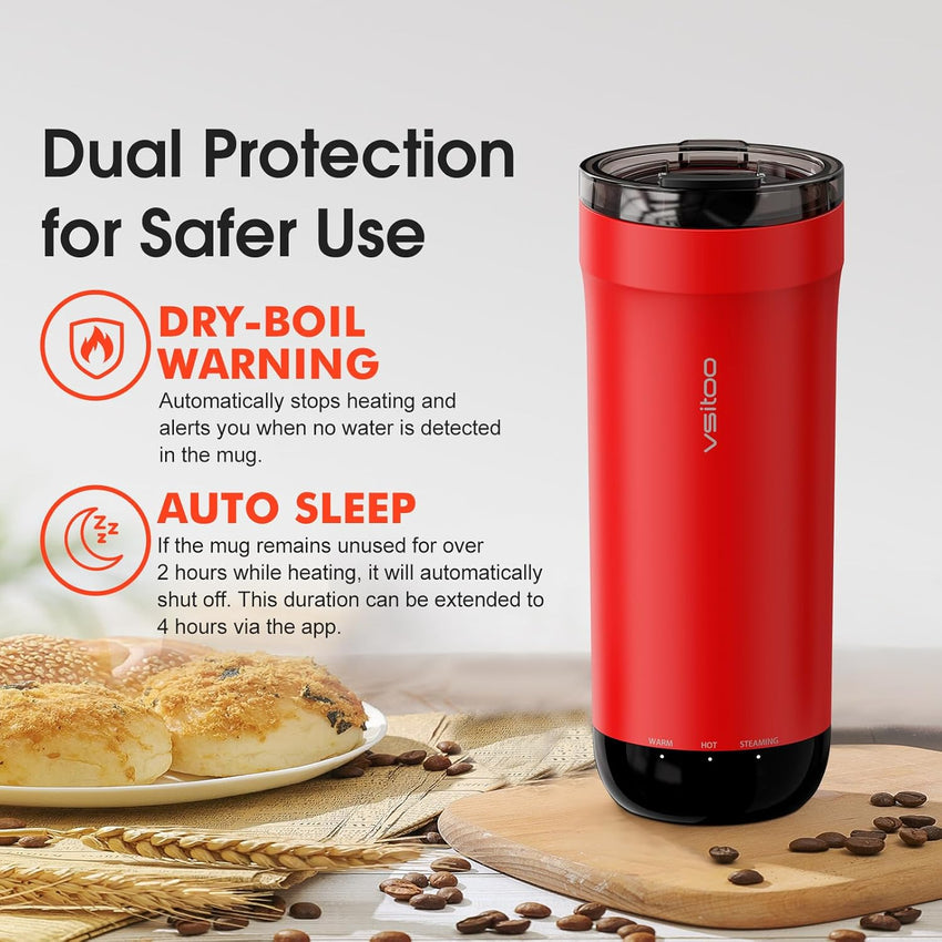 VSITOO S5 heated travel mug,16oz, Auto-Sensing AI Heats Drinks To 120-150°F Hands-Free. Temperature Control for All Cars, Perfect for Home/Office/Travel/Outdoor, Ideal Gift for Coffee Lovers - Red