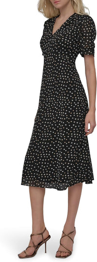 DKNY Women's Short Sleeve Button Front Fit & Flare Midi Dress