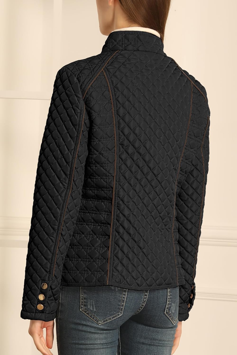 Bellivera Women's Stand Collar Lightweight Quilted Puffer Jacket Padded Zip Coat for Spring and Winter