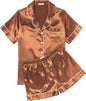 Ekouaer Womens Silk Satin Pajama Sets Soft Short Sleeve Button Down Sleepwear Top and Shorts 2 Piece Pjs Lounge Set