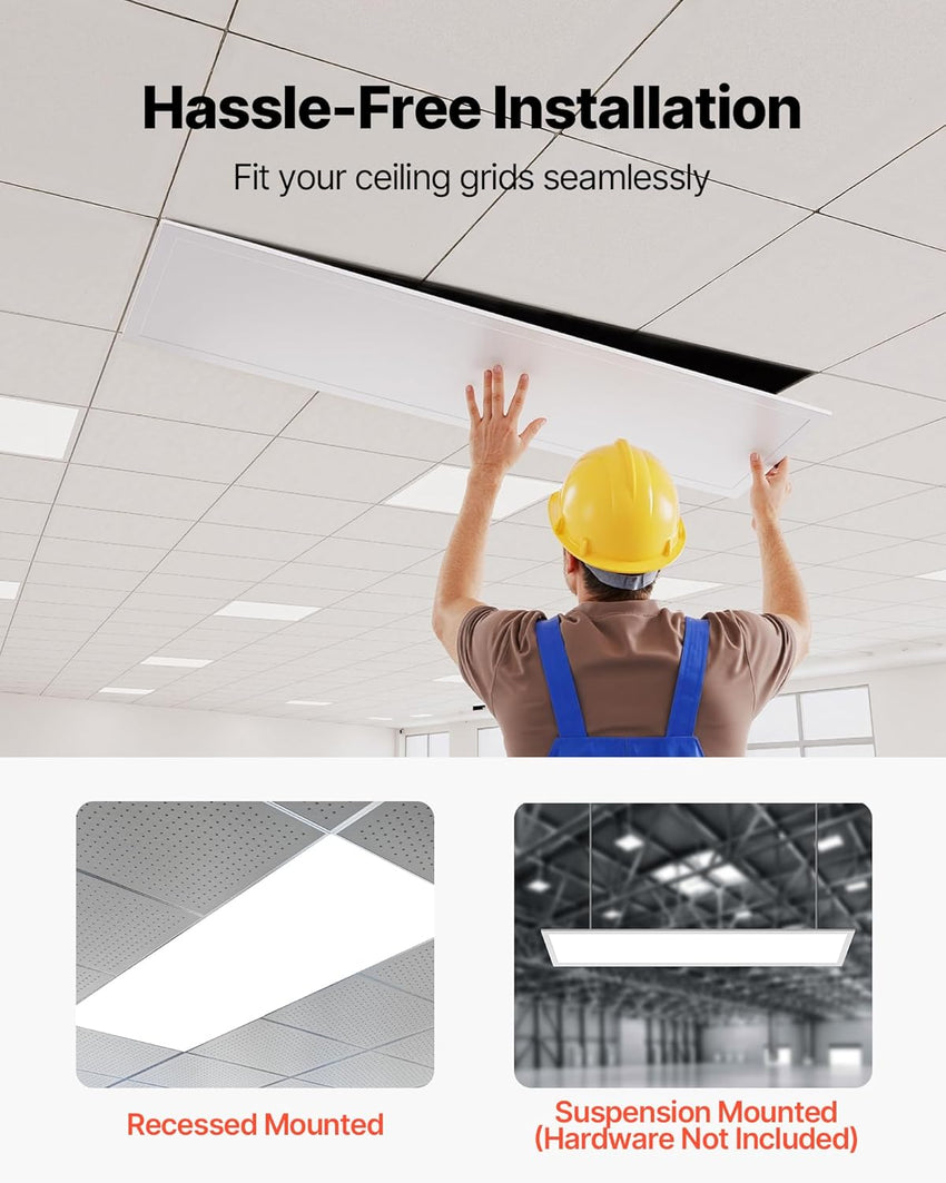 VEVOR 1x4 FT LED Flat Panel Light, 5700 LM, Flush Mount LED Drop Ceiling Lighting Fixture with 3 Color Selectable 3000K/4000K/5000K, 25W/30W/40W, 0-10V Dimmable, Ultra Slim for Home Kitchen, 2 Pack