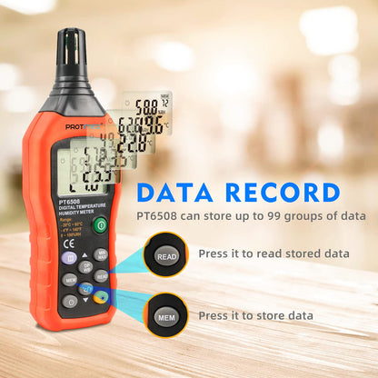 PT6508 Temperature Humidity Meter, Digital Thermometer Hygrometer Monitor with Ambient, Dew Point, Wet Bulb for Indoor/Outdoor MIN, MAX, Data Hold, LCD Backlight