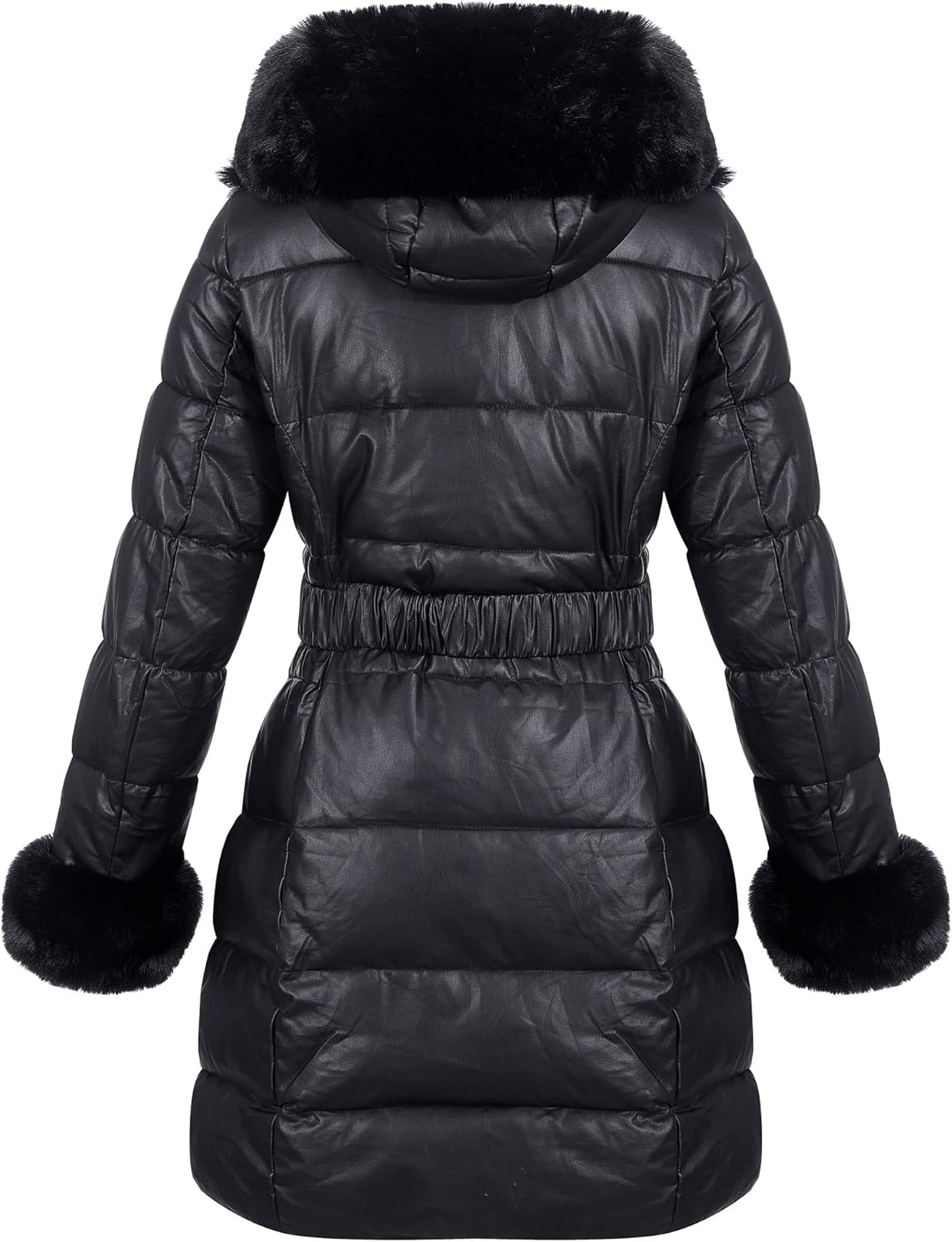 RISISSIDA Women Winter Fur Lined Coat,Puffer Jacket with Long Fur Trim Hooded,Warm Leather Bubble Overcoat Cold-resistant